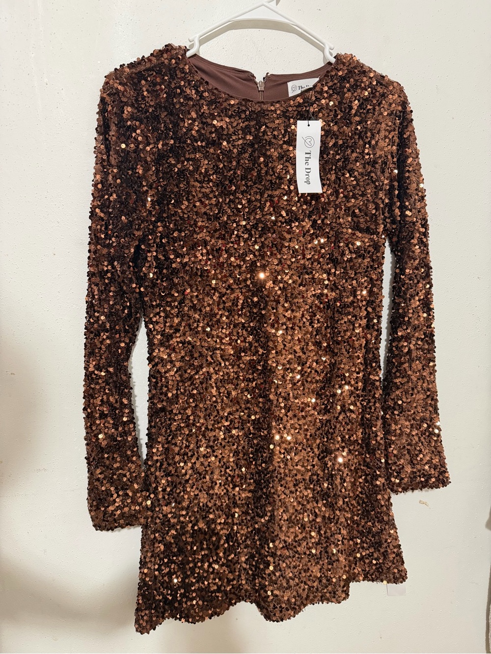The Jore Brown Sequin Long Sleeve Mini Dress